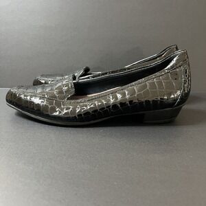 Clark's Artisan Keesha Luca Black Croc Patent Leather Slip On Loafer Size 9M